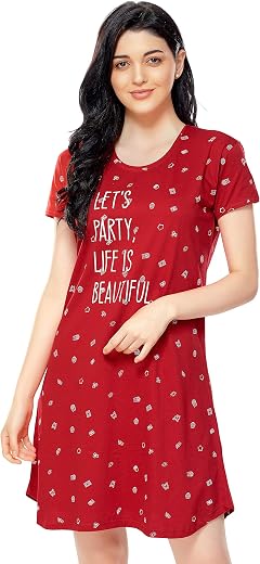 ZEYO Women's Cotton Night Dress Printed Knee Length Night Gown 5320