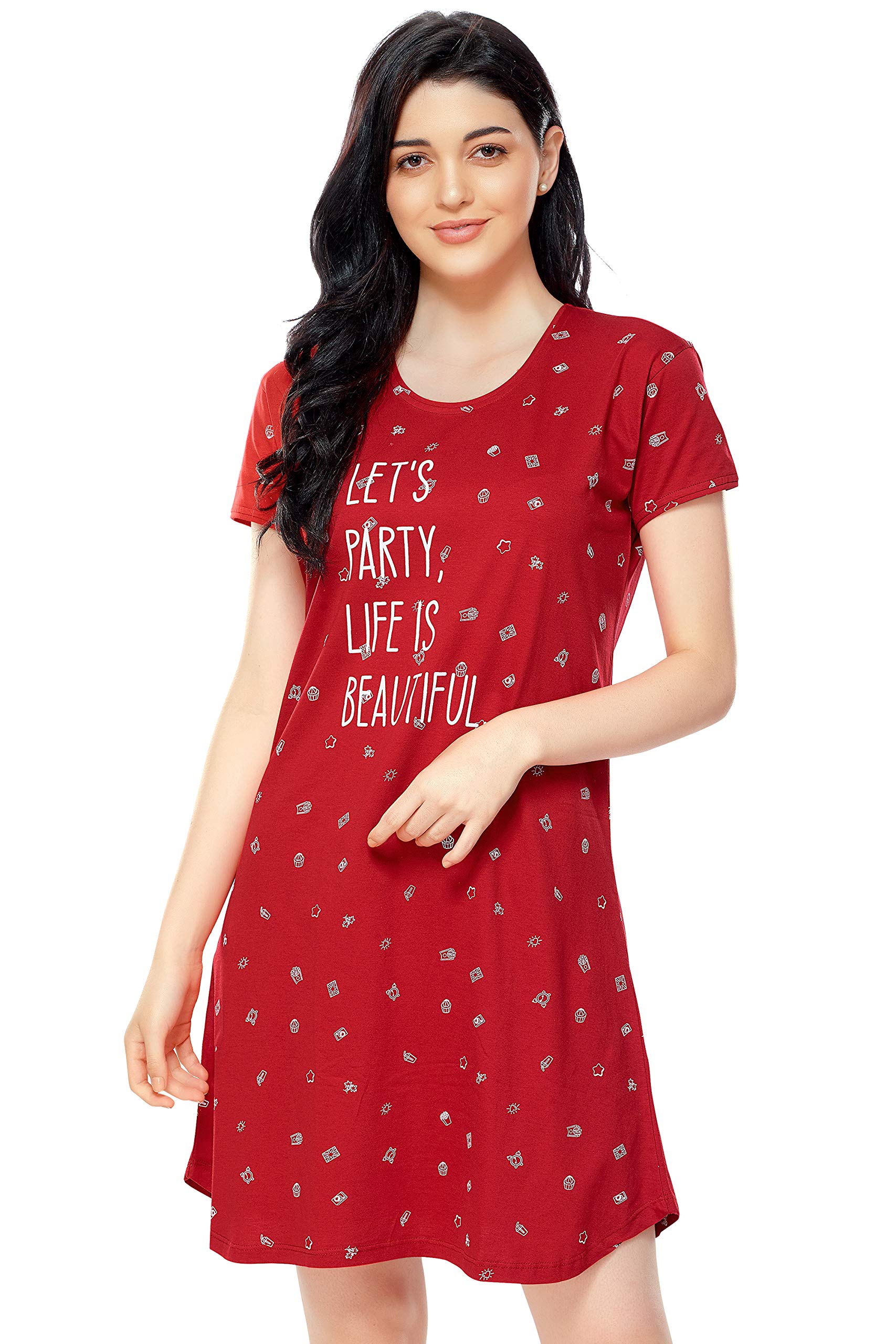 Women's Cotton Night Dress Printed Knee Length Night Gown 5320-image-27