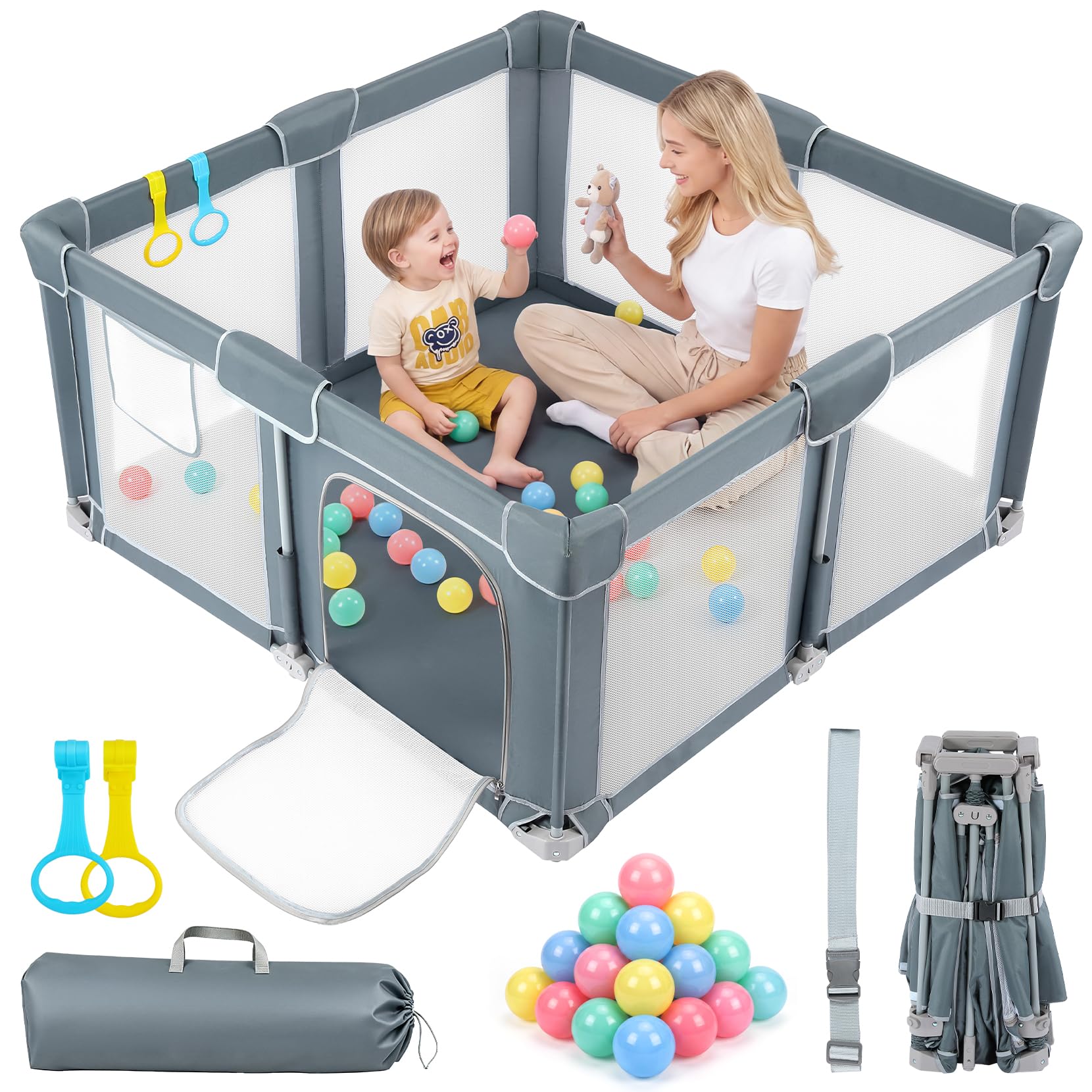 Dripex Recinto Giochi Bambini Pieghevole 130x130cm Grigio Scuro.