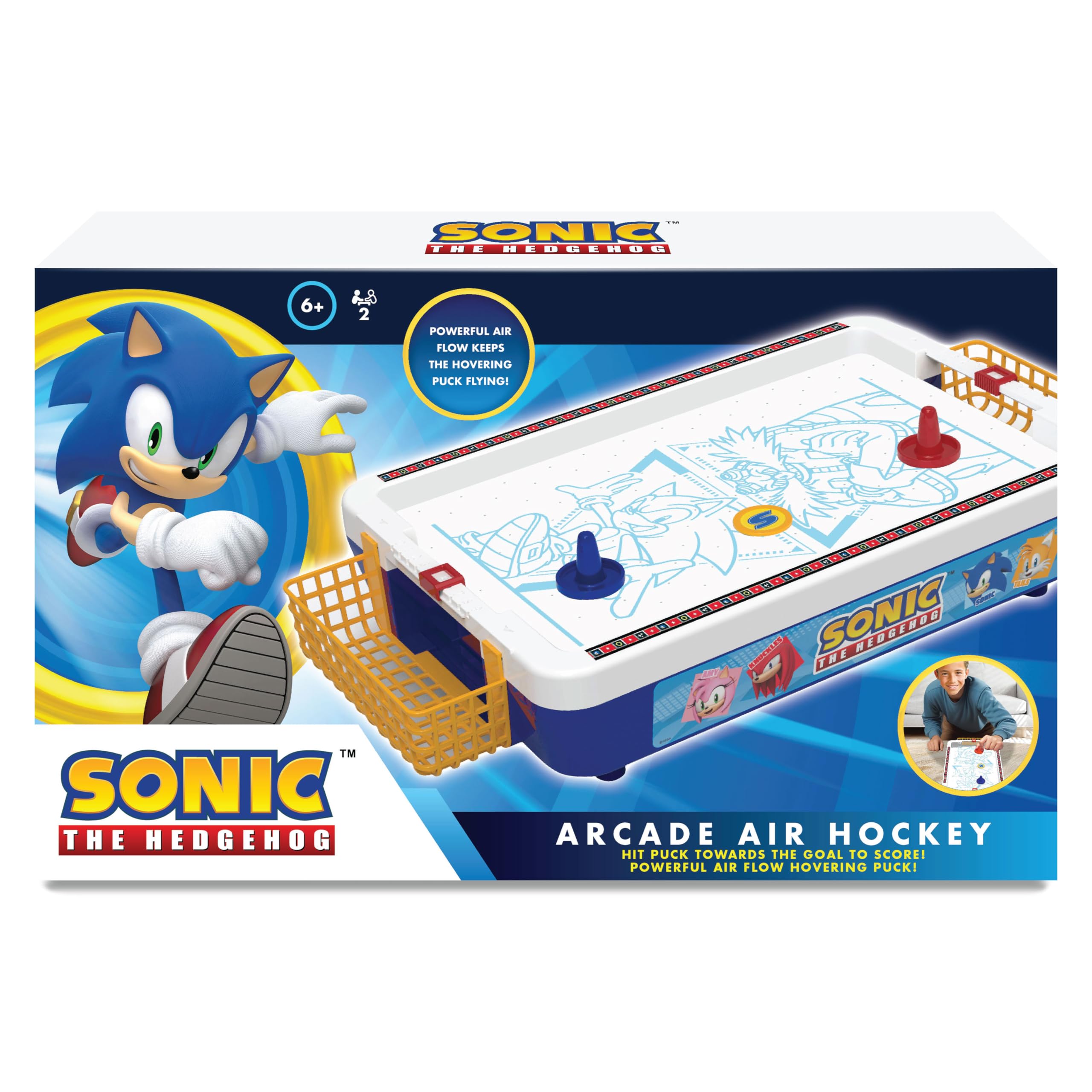 Sonic - Air Hockey Électronique - Arcade - Jeu De Table 2 Joueurs - Avec Palet Rapide - Personnages Officiels et Sons du Jeu - Format 52,6x7,8x27,8 Cm - Dès 3 Ans - Jeu Collector - Fans de Rétrogaming