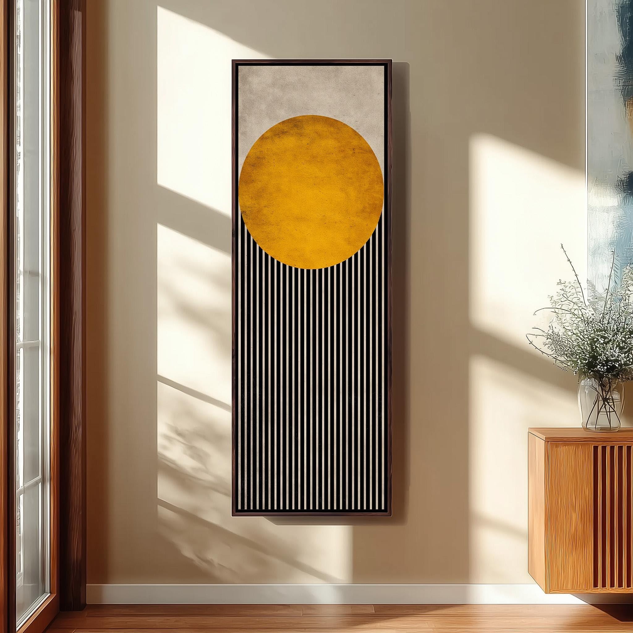 LMYCHENG Tall Boho Sun Painting, Vertical Geometric Art, Mustard Yellow Minimalist Circle Canvas Print, Mid Century Wall Print(50x150cm/Frameless)