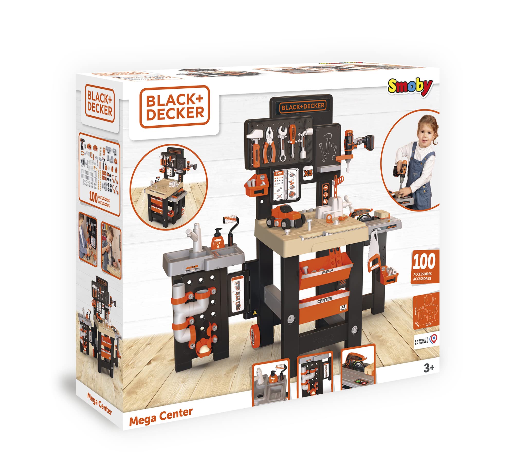 Smoby - Black+Decker - Mega Center - Zabawka do samodzielnego wykonania warsztatu - Mechanika, hydraulika, malowanie, stolarstwo - Wiele akcesoriów w zestawie - Od 3 lat - Wyprodukowano we Francji