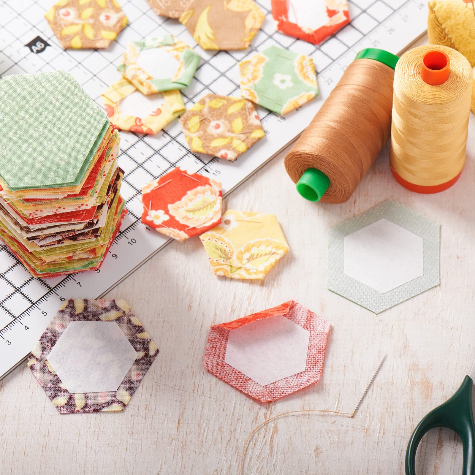 HARFINGTON 200 piezas de papel inglés grandes extendidas formas hexagonales plantillas de acolchado de papel patchwork suministros de piezas de papel inglés para acolchar, costura, manualidades