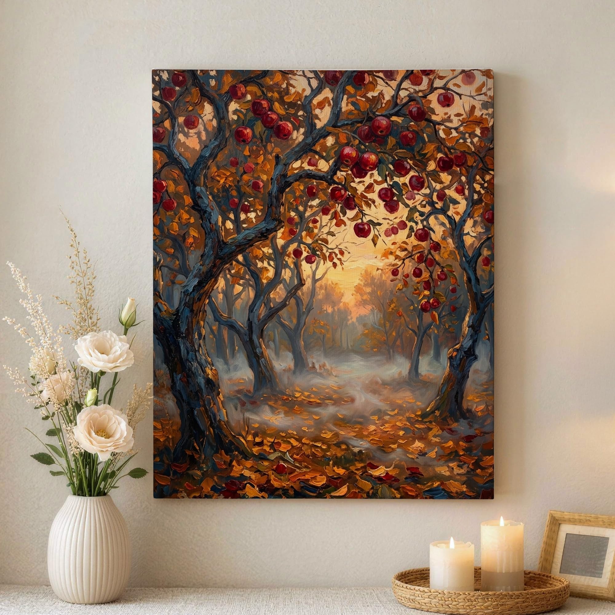 Lienzo decorativo para sala de estar con diseño impresionista de hojas secas 8