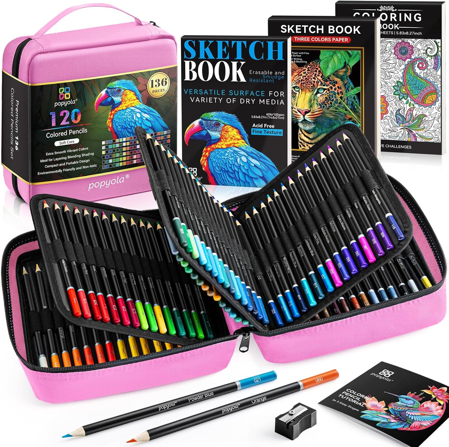 POPYOLA 136 Pack Colored Pencils Set with Portable Case
