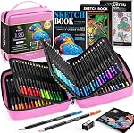 136 PCS Pencil Crayons Set for Adult Coloring Books, 120 Colored Pencils with 3-Color Sketchbook, Coloring Book, Sketchbook, Sharpener, Soft Core Coloring Pencils for Beginners Professionals Hobbyists