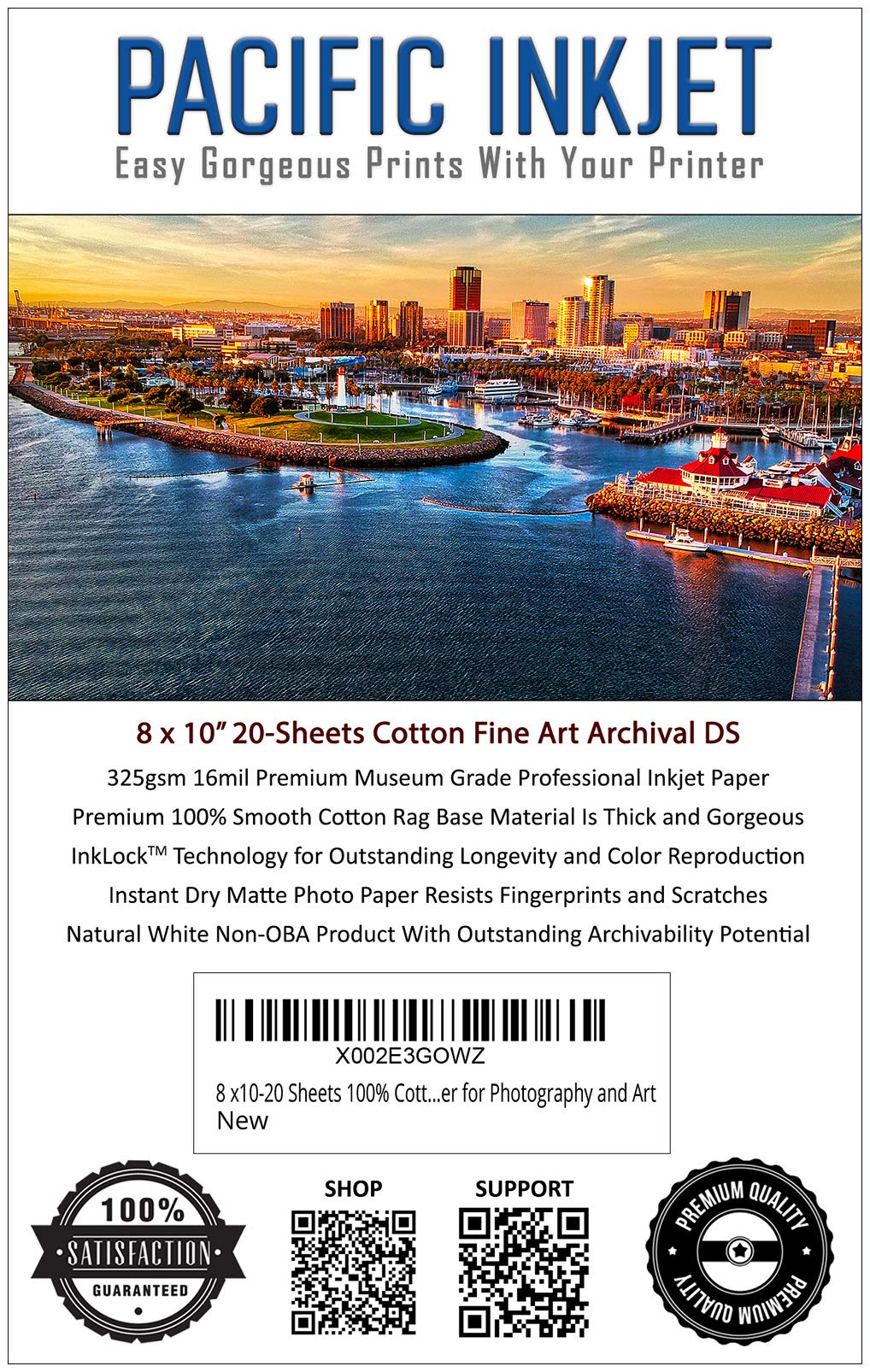 (8-x-10) 20 Sheets 100% Cotton Fine Art Matte Double Sided Inkjet Paper - 16mil 325gsm See Description for Compatibility Info Before Purchase - OBA Free Archival Grade Inkjet Media