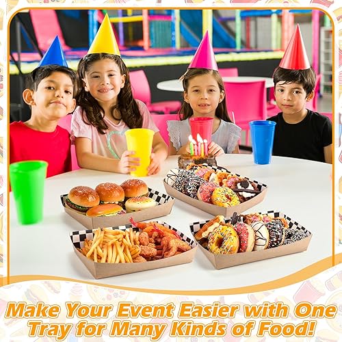 Miniatura 6 de Norme 60 Pcs Disposable Black White Checkered Paper Food Trays 5 lb Heavy Duty Kraft Paper Food Serving Boats 10.2 x 7.1 x 2 Inch Nacho Taco Hot Dog