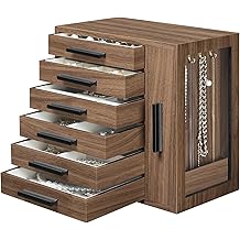 HOOBRO Jewelry Box for Women, Jewelry Organizer Box, 6-Tier Wooden Jewelry Box, Jewelry Case with Side Transparent Window, Creative Gift, for Earring, Necklace, Bracelet, Walnut and Black BH12JB04