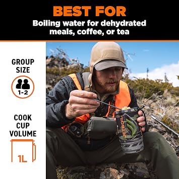 Jetboil Flash Portable Stove 1L Quick Boil Camping Hiking Stove with 1 Step Auto Ignition, Propane/Isobutane Burner with Cooking Cup, Dark Camouflage