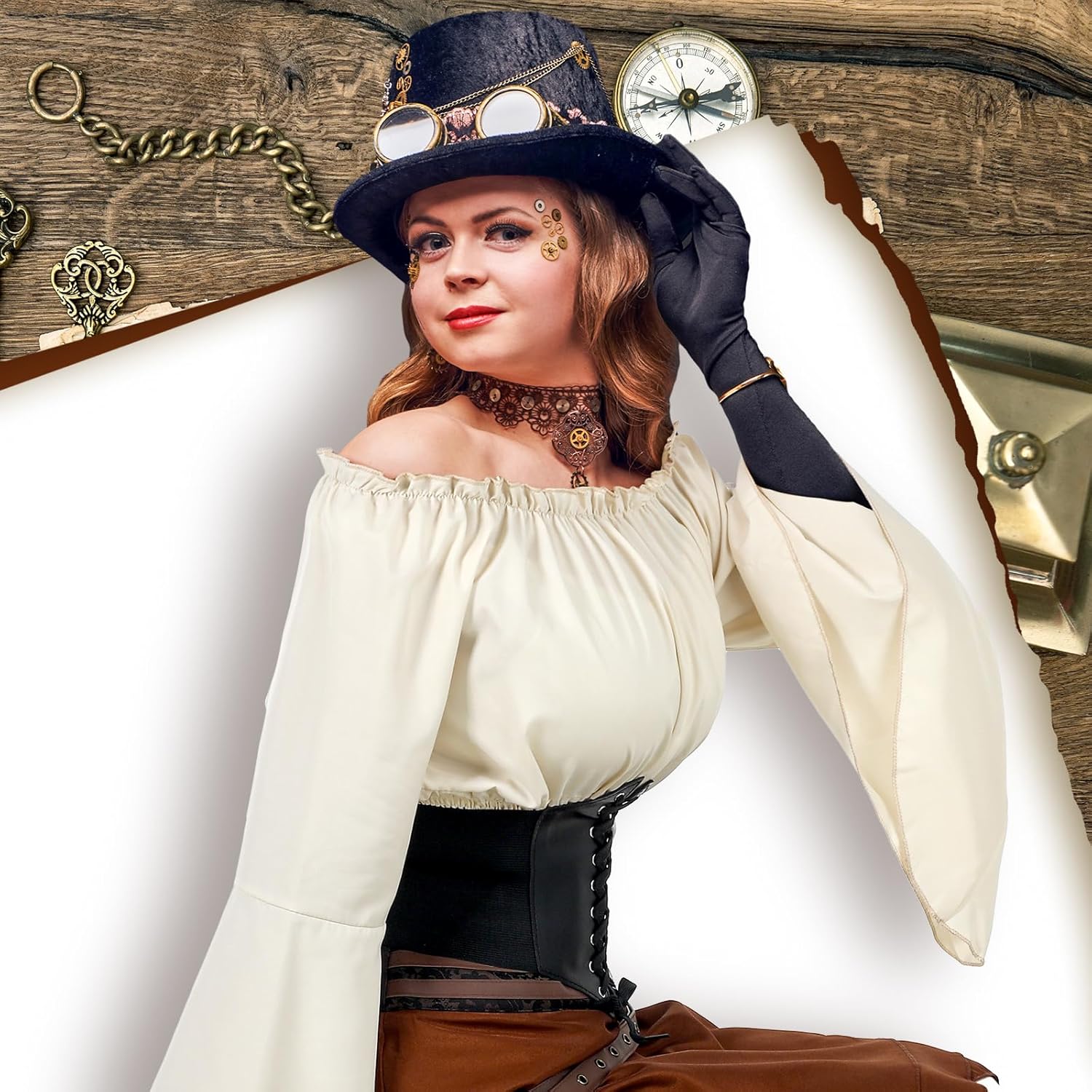 Newcotte Pirate Costume Halloween Women Renaissance Costumes Gothic Skirt Victorian Pirates Skirts Pirate Top Medieval - Image 7