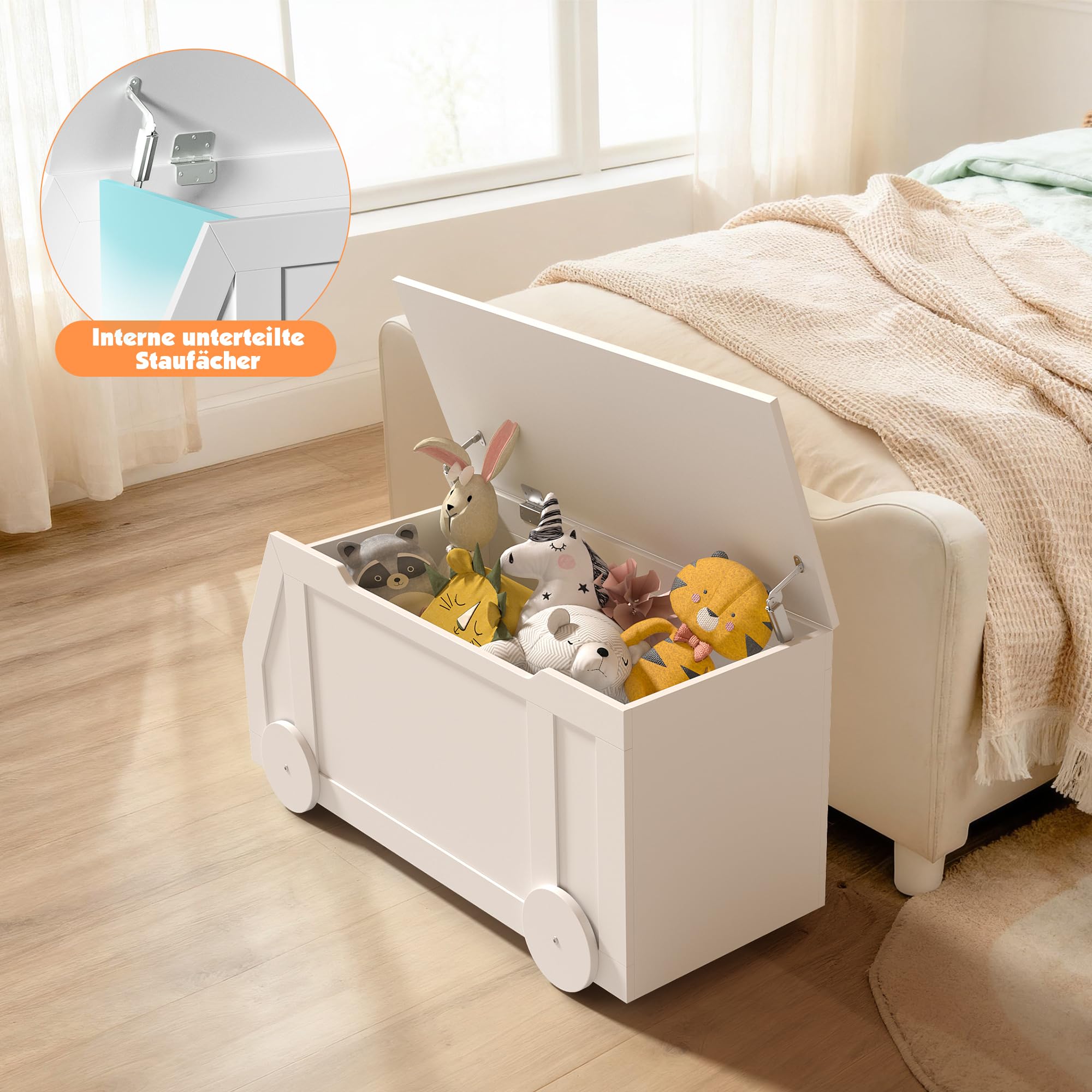 Sitzbank mit Stauraum, Schuhbank, 100 x 40 x 51cm, Kinderzimmer (weiß) | Spielzeugkiste für Kinder, mit Deckel, Spielzeug Aufbewahrungsbox, für Flur, Schlafzimmer, Wohnzimmer