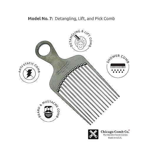Miniatura 7 de Chicago Comb Peine de fibra de carbono modelo 7, para cabello largo y grueso, rizado y afro, color negro, 6 pulgadas (5.9in)