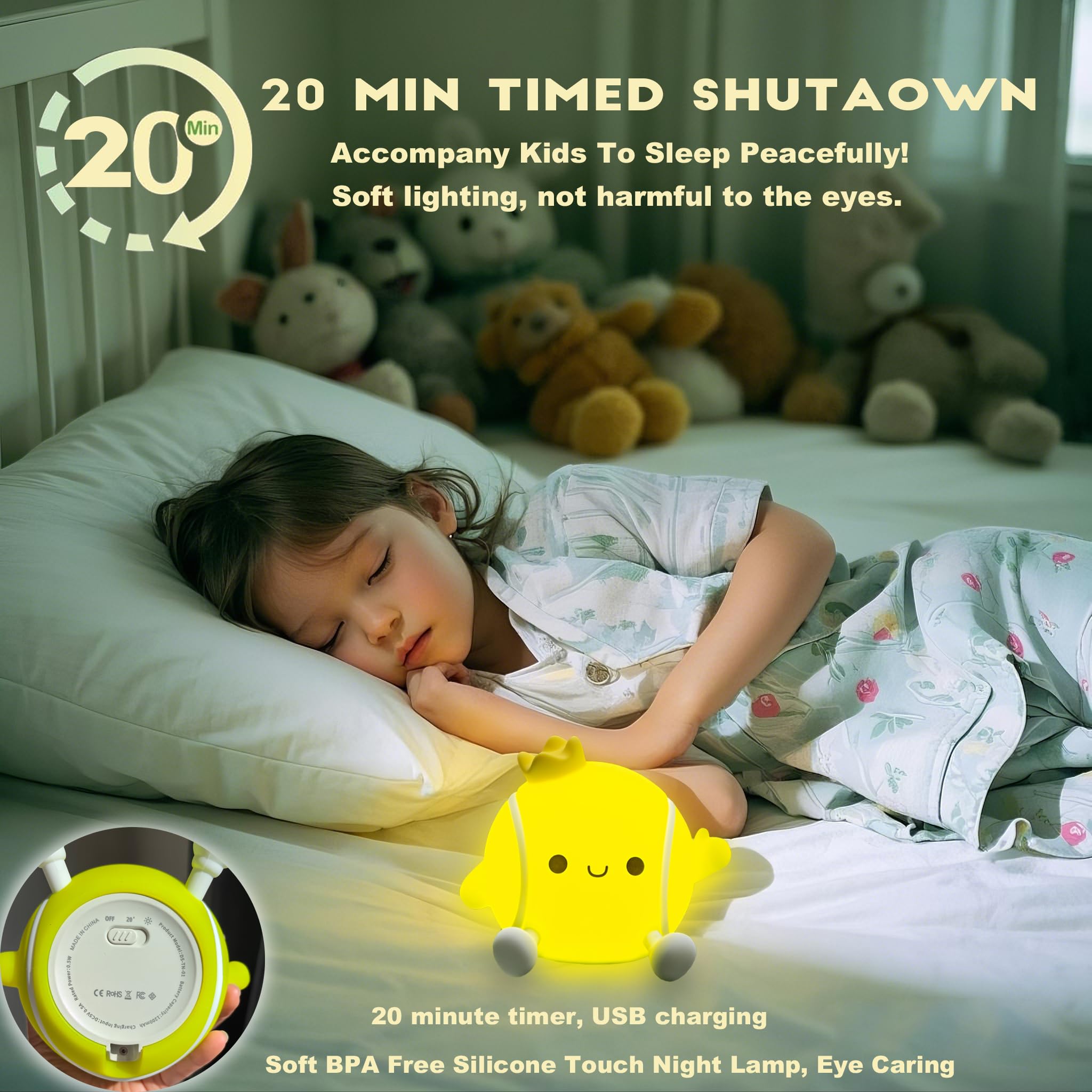 DREAMING MY DREAM Veilleuse à LED spongieuse à 2 niveaux à intensité variable pour chambre d'enfant, lampe tactile rechargeable, cadeau pour bébés garçons et filles
