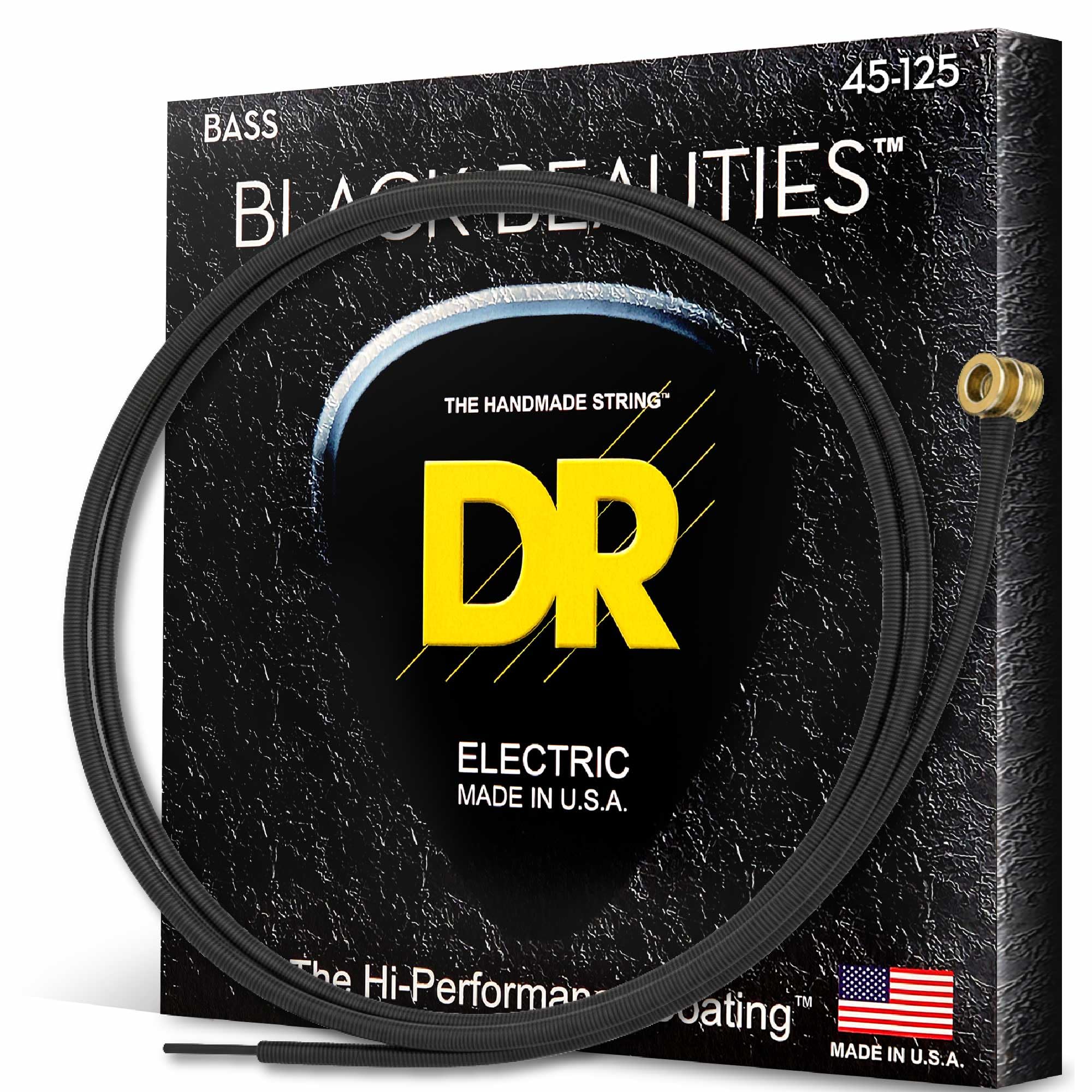 DR Strings Bass Strings, Black Beauties BASS Black Coated Nickel Plated Bass Guitar Strings on Round Core (BKB5-45)