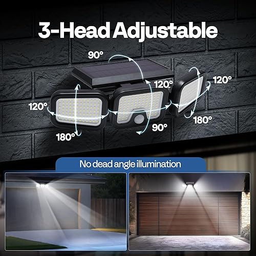 Miniatura 6 de VIVOHOME Luces solares para exteriores, 256 luces LED con sensor de movimiento, 3 cabezales ajustables, IP65 impermeable, ángulo de iluminación