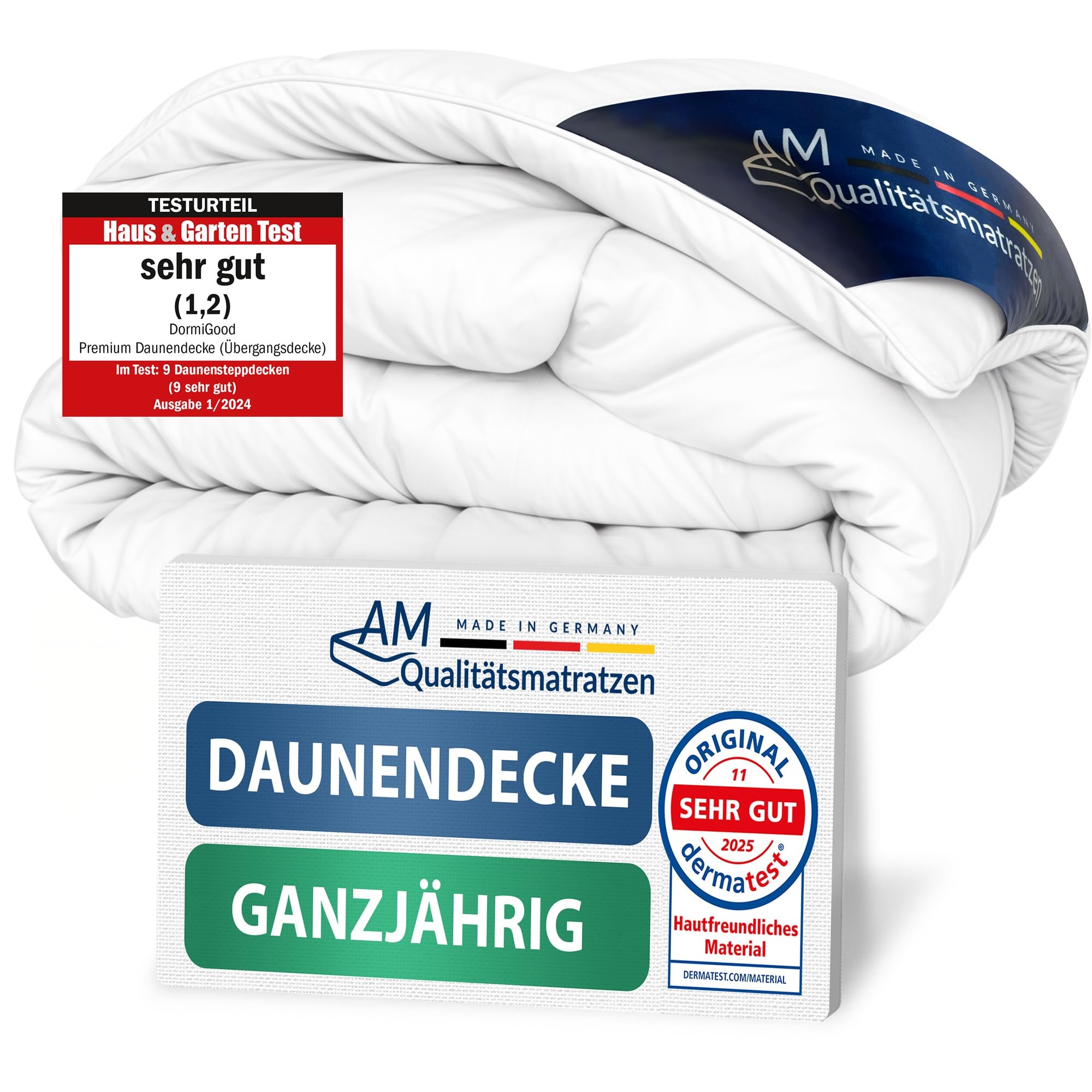 Daunendecke 140x200 Ganzjahres - Made in Germany - 100% Extraweiche Daunen - Atmungsaktive Ganzjahresdecke 140x200 - Oeko-TEX zertifizierte Federbettdecke 140x200cm - Bettdecke