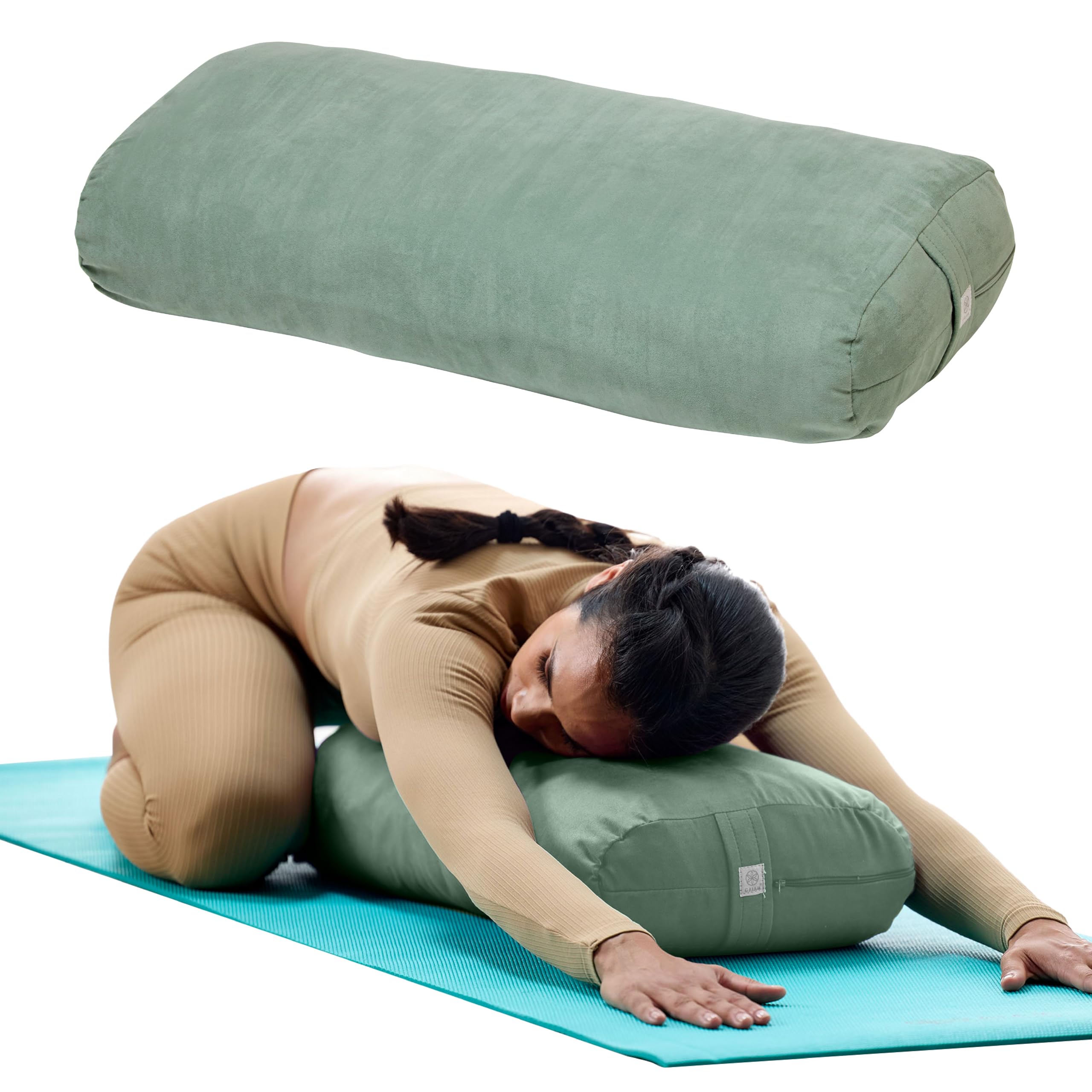 Gaiam Yoga Bolster - 長くて長方形の瞑想枕 - 回復的なヨガや床に座るためのサポートクッション - 内蔵キャリーハンドル - 洗濯機洗い可能なカバー