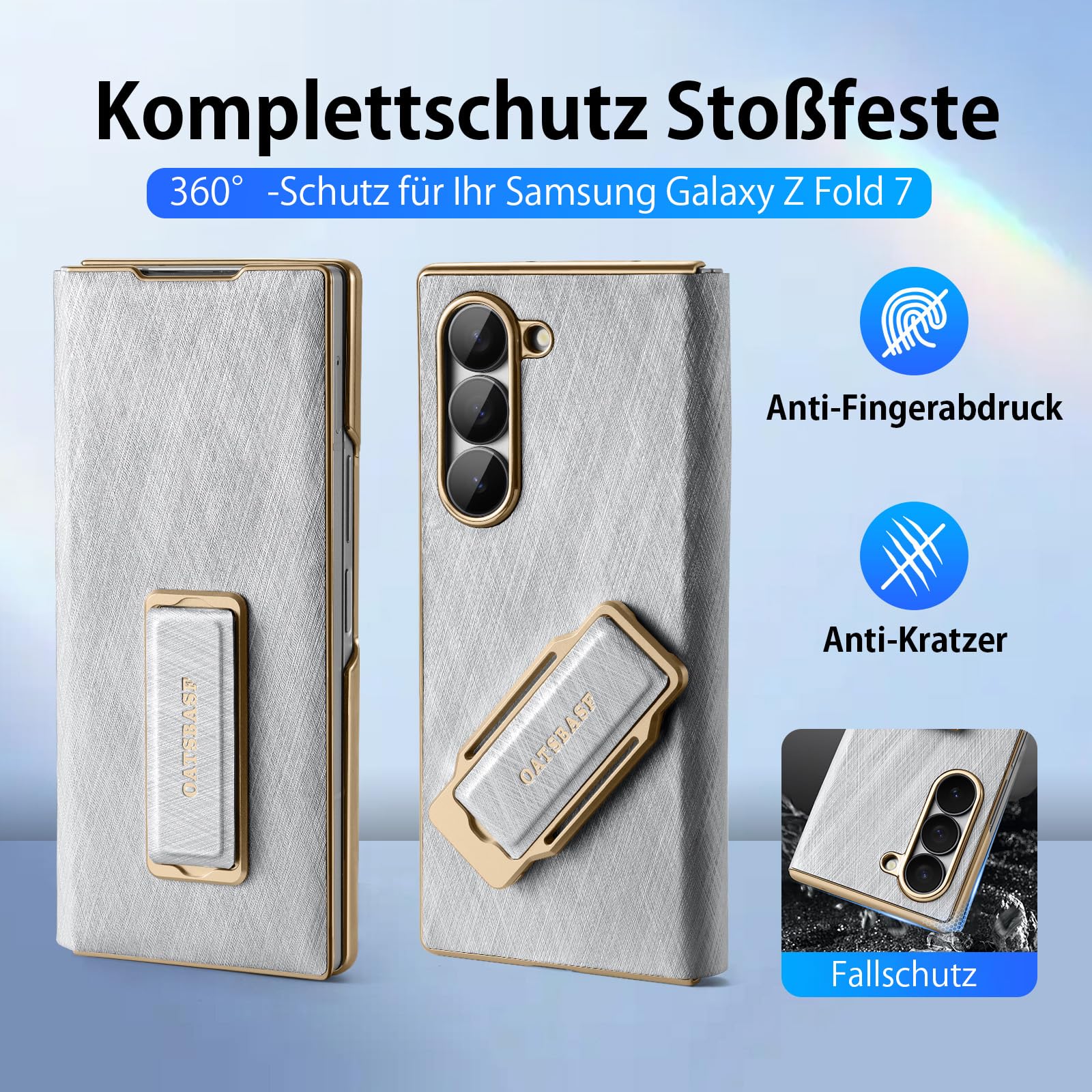 Skórzane etui do Samsung Galaxy Z Fold 7 z uchwytem na telefon komórkowy, obrotowym o 360°, skórzane etui, pełna ochrona, odporne na uderzenia etui na telefon komórkowy, odporne na zarysowania