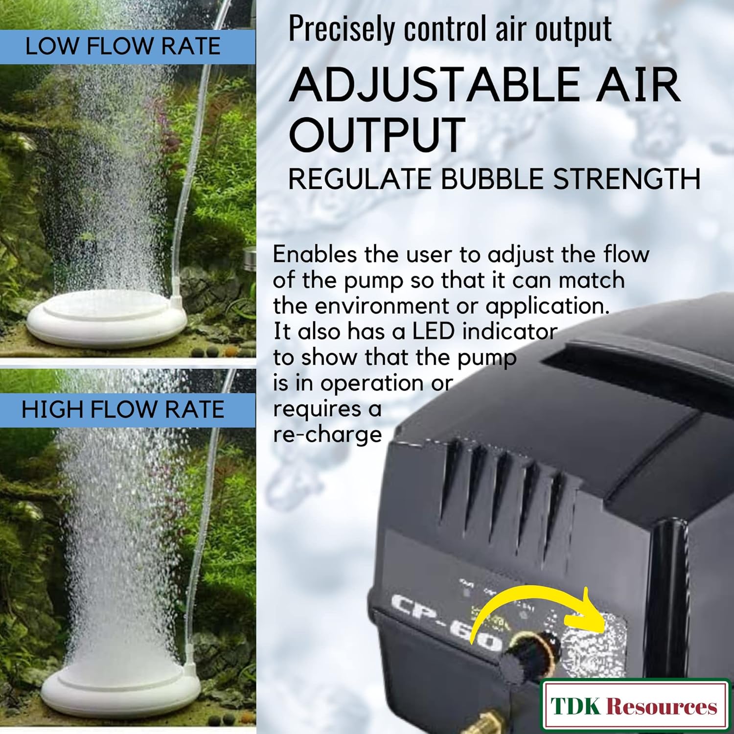 Blue Diamond Pumps CP60 Air Pump With Variable Flow Control/Dual Voltage, Ability to Run Both AC And DC Power Which Allows Your Fish Tank, Koi Pond, or Hydroponic System to be Continuously Functioning