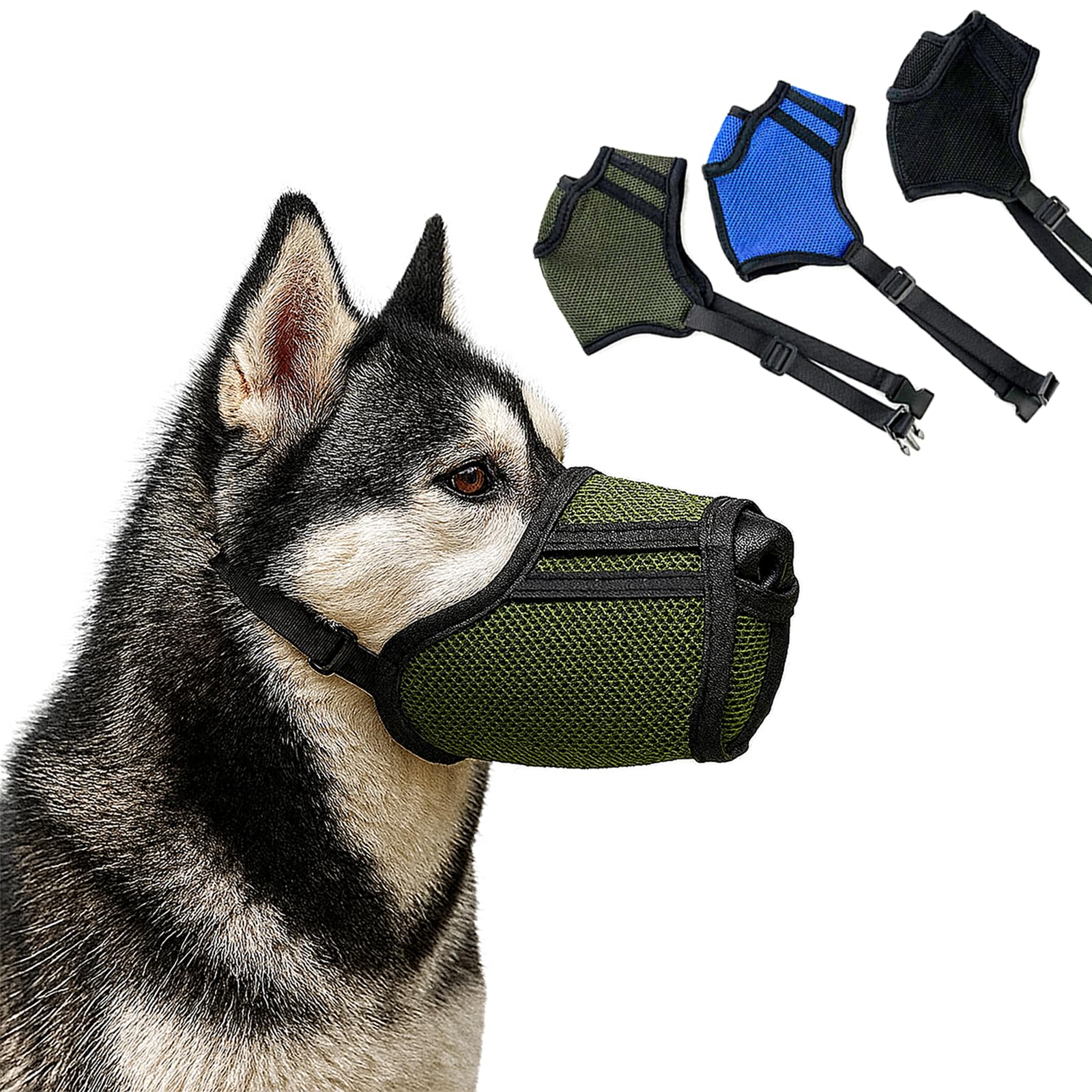 Colenumone Dog Muzzle Breathable Air-Mesh 3D – Mesh Soft Muzzle for Small Medium Large Sized Dogs, Adjustable for No Bark, Scavenging, Licking & Chewing, Prevent Biting(green-M)