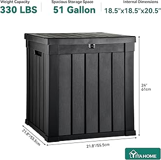 YITAHOME 51 Gallon Outdoor Storage Deck Box, Waterproof Resin Package Delivery and Storage Box with Lockable Lid for Patio Furniture Cushions, Pool Accessories, Garden Tools, Black