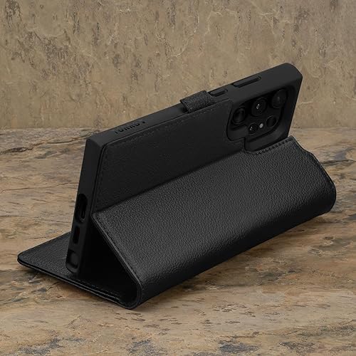 Miniatura 3 de TORRO Funda compatible con Samsung Galaxy S24 Ultra 5G  Funda de cuero premium tipo cartera con función atril y ranuras para tarjetas (negro)