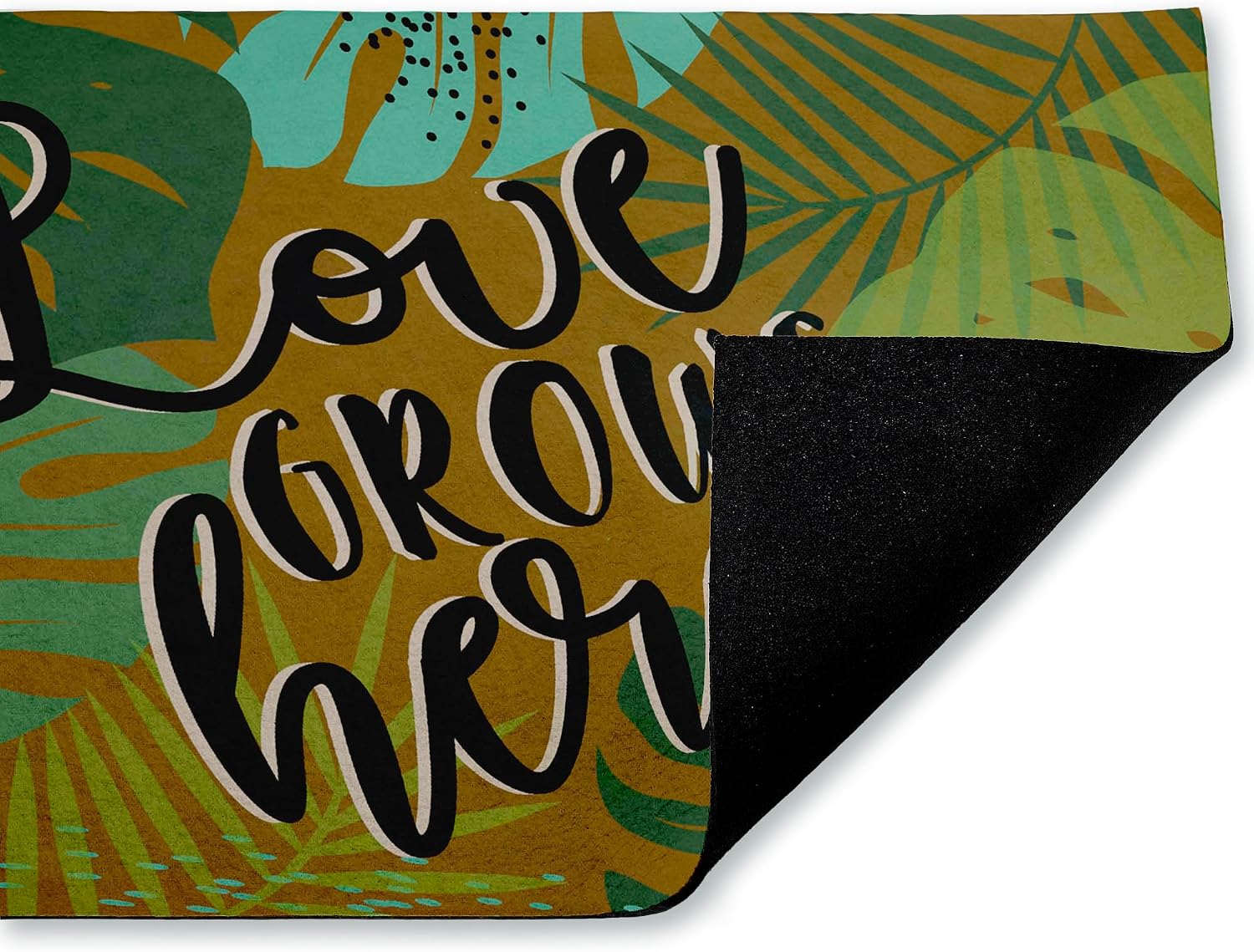 Stupell Industries Love Grows Here Leaves Outdoor Door Mat, Durable Non-Slip Unwoven Mat with Recycled Rubber Backing, Weather-Resistant Botanical Sentiment Design by Angela Nickeas, 18"x30"