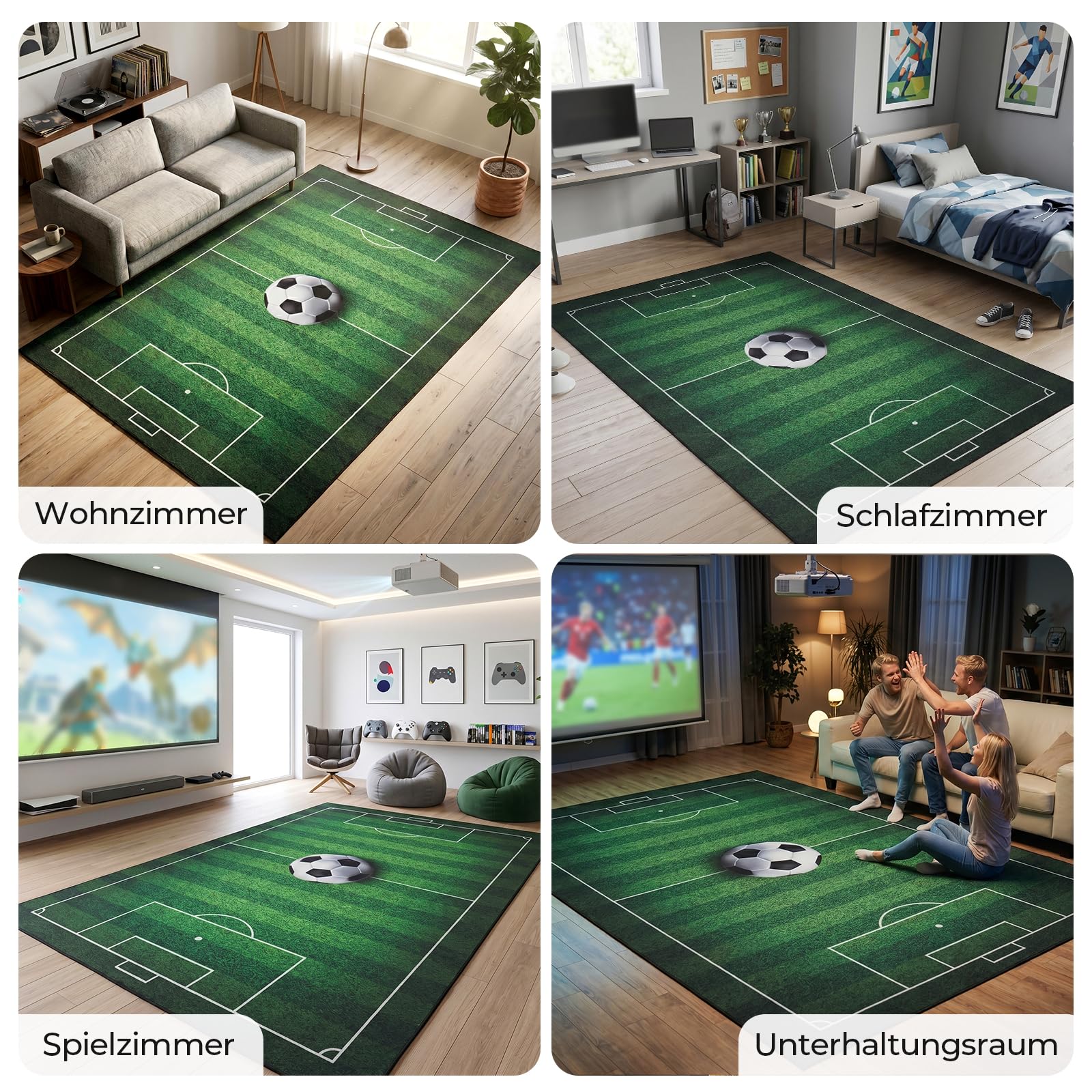 Fussballfeld Teppich, 160 x 240 cm Fußball Spielteppich Groß rutschfeste Fußball Teppich Spielplatz Fußballfeld Dekorative Matte für Spielzimmer Jugendzimmer Wohnzimmer Fußballfans