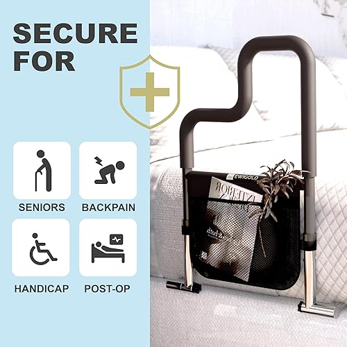 Miniatura 6 de Rieles de cama de doble barra para seguridad de adultos mayores, rieles de cama con mango ajustable en altura, riel de asistencia de cama con