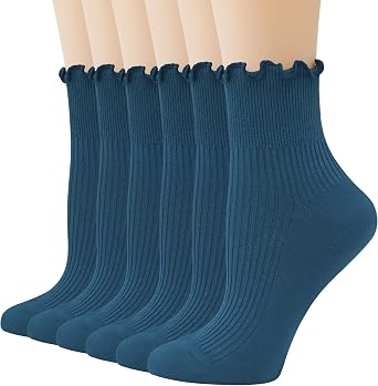 SERISIMPLE Womens Ruffle Crew Socks Cotton Cute Ankle Soft Breathable Casual Fashion Frilly Socks 6 Pairs