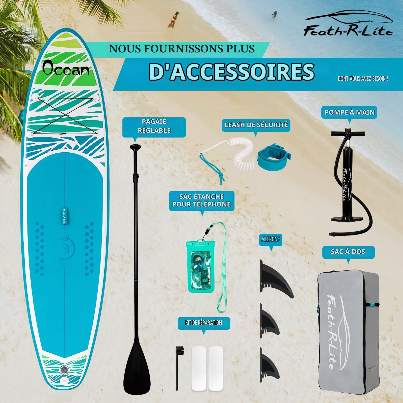 FunWater Stand Up Paddle Board 320 cm et 350 cm – SUP pour 2 personnes/familles, avec accessoires complets, PVC double couche, adaptée aux débutants, planche à pagaie gonflable pour adultes et