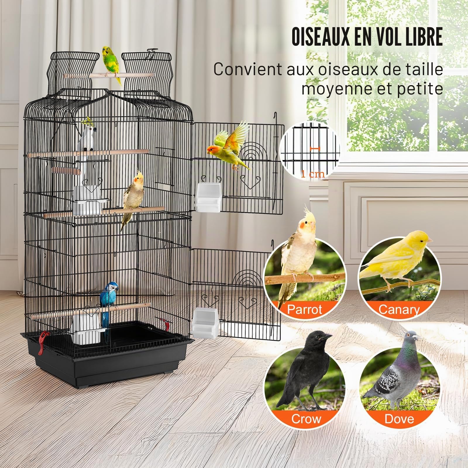 VEVOR Grande Cage Oiseau Métal Suspendue 45,7 x 35,5 x 92,5 cm Dessus Ouvert Balançoire Perchoir pour Perruches Pinsons Canaris