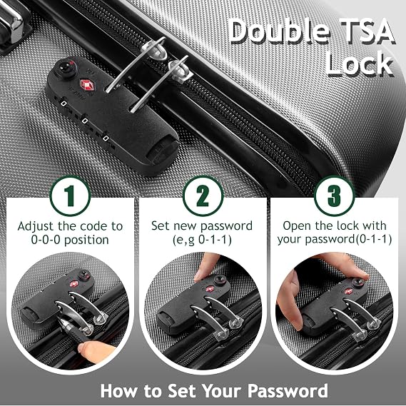 Karl home Luggage Set of 3 Hardside Suitcase Sets - Dark Grey (20/24/28) | 3 Piece Suitcase Sets with Spinner Wheels & TSA lock, Portable Lightweight ABS Luggages for Travel, Business