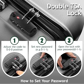 Karl home Luggage Set of 3 Hardside Suitcase Sets - Dark Grey (20/24/28) | 3 Piece Suitcase Sets with Spinner Wheels & TSA lock, Portable Lightweight ABS Luggages for Travel, Business