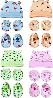 MOM'S Darling Cotton Cap, Mittens and Booties Set for New Born Baby (0-6 Months) - Pack of 4 Pairs for Baby Boy & Girl 0-6... Price In India