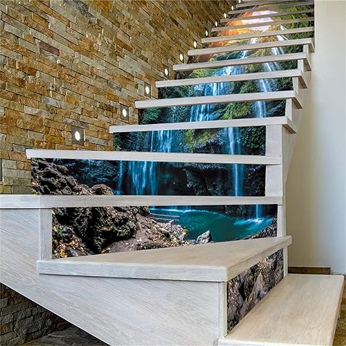 Miniatura 5 de artfanke 13 piezas de adhesivos 3D de selva y cascada para escaleras, autoadhesivos, para peldaños de escaleras, adhesivos para escaleras para