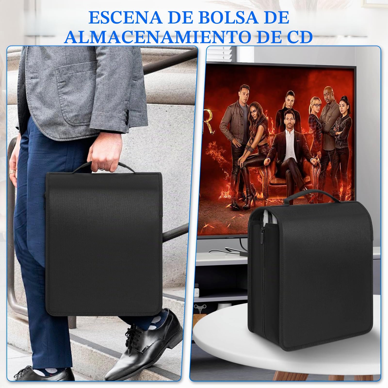 AKOZLIN Caja de Almacenamiento de DVD CD,136 Unidades de Disco,Negro | 68 Bolsas para folletos, hojas de título extra anchas,almacenamiento de medios de película protectores