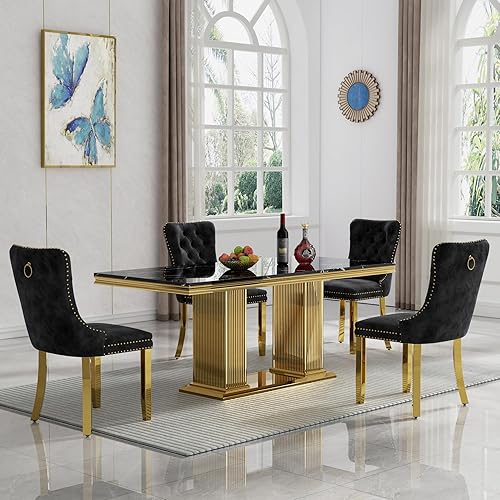 Miniatura 68 de Juego de mesa de comedor de 7 piezas, color blanco y plateado, mesa de cocina moderna de mármol sintético de 68 pulgadas con 6 sillas tapizadas Mesa