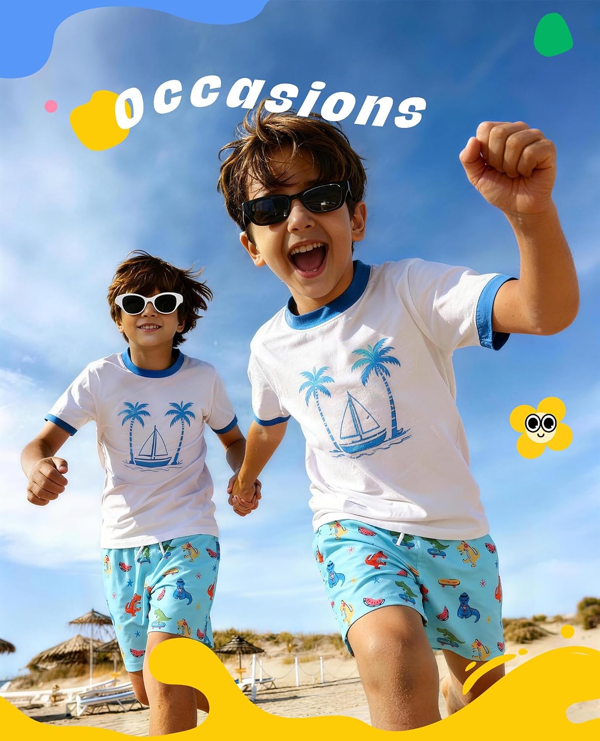 Boys Swim Trunks with Mesh Compression Liner for Kids 4-12Y