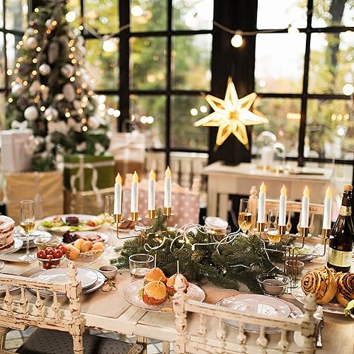 Miniatura 2 de Lezonic Candelabros sin llama, funcionan con pilas, 24 velas LED blancas para ventana de Navidad, velas cónicas cortas de 6 pulgadas colgantes