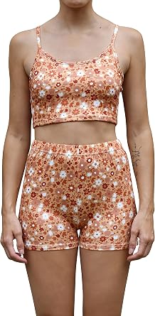 Daisy Del Sol Womens Crop Top Cami High Waisted Biker Shorts Yoga Athleisure Loungewear Co Ord Two Piece Matching Set