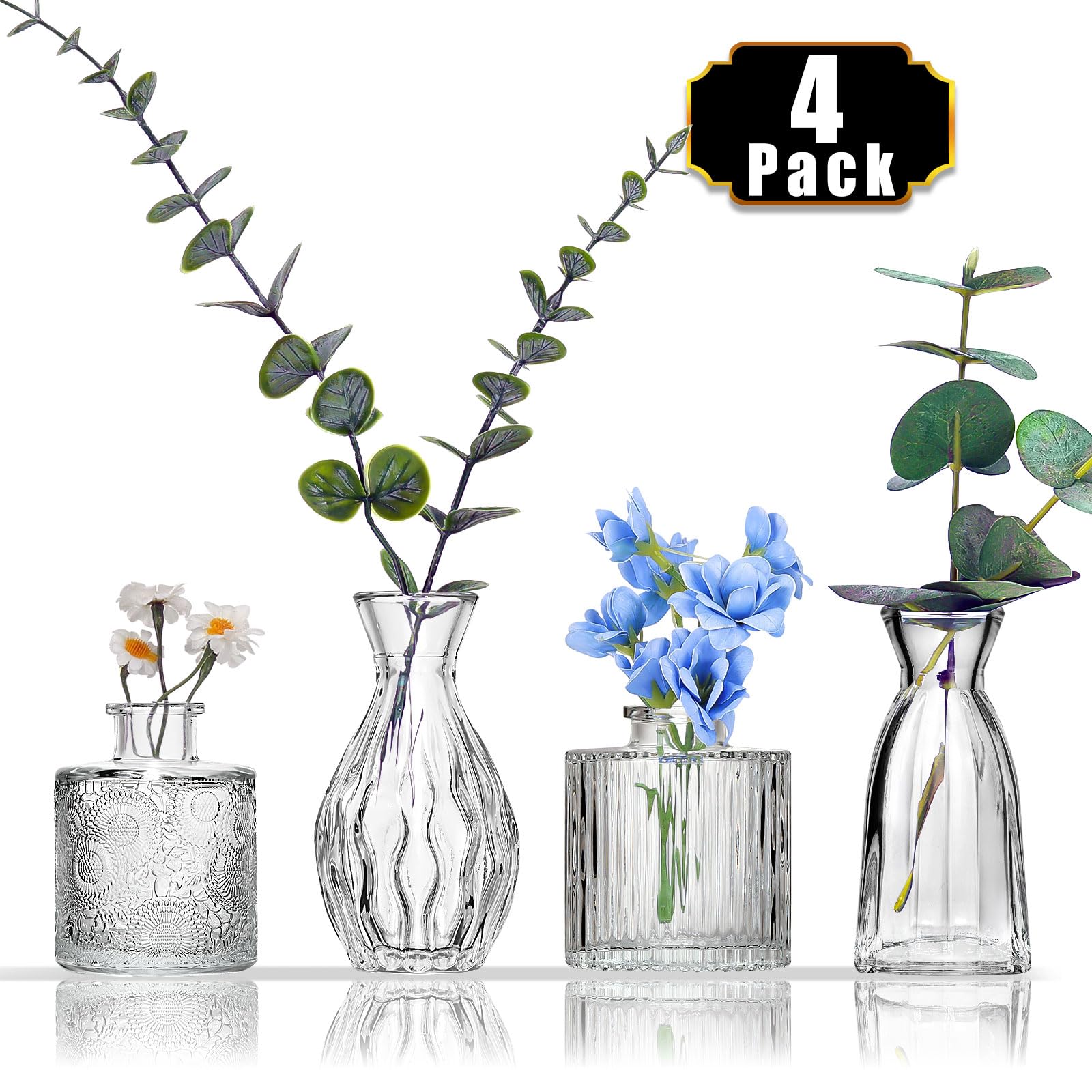 Arme 4 Pcs Bud Vases，Small Flower Vases Glass Vases for Flowers Mini Vases Glass Bud Vases Set for Centerpieces,Small Glass Vases Vintage Little Vases for Home Wedding Decor