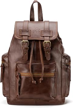 Jild Genuine Cow Leather Backpack for Men or Women Vintage Backpack Hiking Camping Leather Rucksack Fits 15.6-16 Laptop Tan