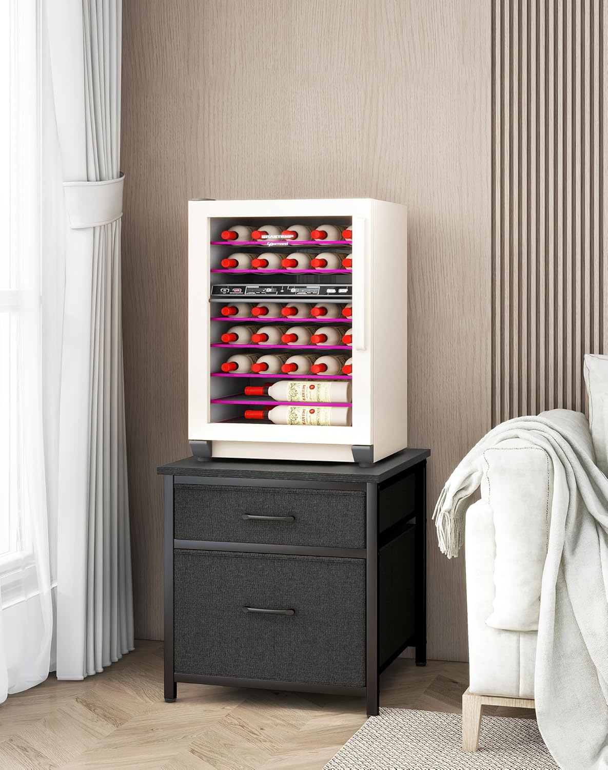 YMYNY Mini Fridge Stand with Storage, Mini Fridge Cabinet with Fabric drawers, 250lbs Heavy-Duty Compact Refrigerator Table, Coffee Bar Shelf, for Home, Office, Bedroom, Black HBR008B