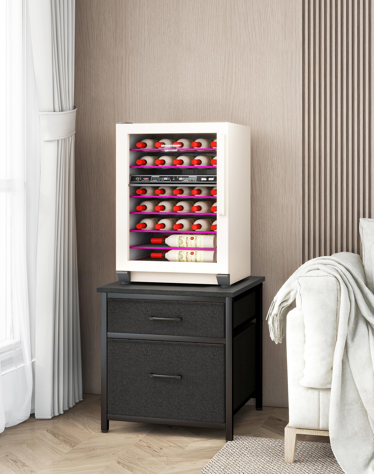 Mini soporte para refrigerador con almacenamiento, mini gabinete para refrigerador con cajones de tela, mesa compacta de 250 libras, estante de barra de café, para el hogar, oficina, dormitorio 6