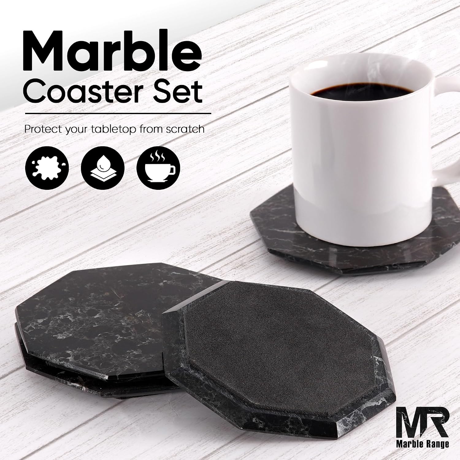 Marble Coasters Set of 6 Black Handmade 3.5" Inches image 3