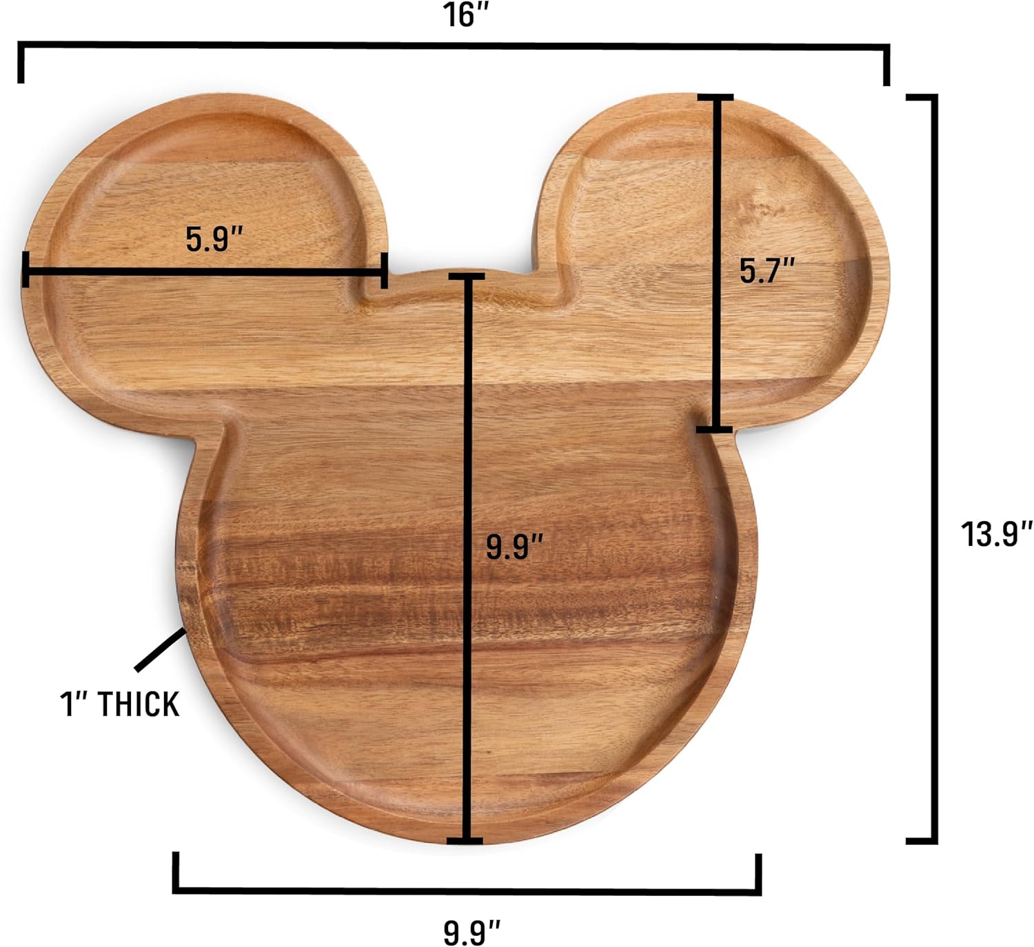 PICNIC TIME Disney Mickey Mouse 16" Acacia Serving Board with Groove, (Acacia Wood)