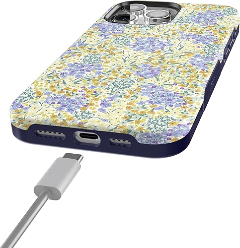 Vista 304 de Casely Funda para iPhone 15 Pro Max Jardín Secreto Flores mixtas Funda atrevida Compatible con MagSafe y botón de acción Secret Garden