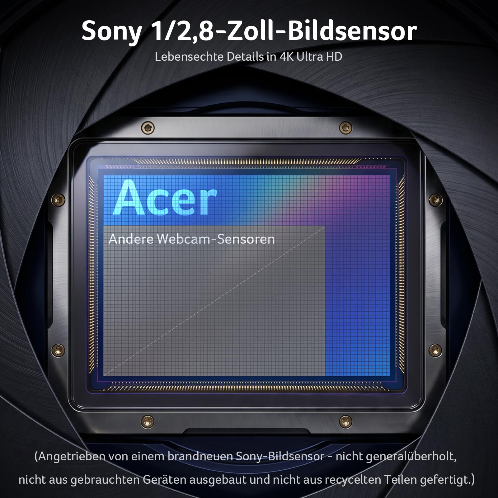 Acer A640 4K-Webcam mit Sony-Sensor, 2K/1080p@60fps, PDAF, Noise-Cancel-Mic, Privacy-Shutter, USB-A-zu-C-Adapter – für Gaming, Streaming, Teams, Zoom, FaceTime & Switch 2